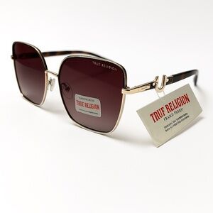 NWT TRUE RELIGION Oversized Square Sunglasses Gradient Brown Tortoise Shell Logo